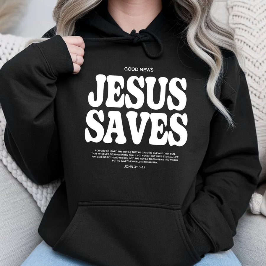 Jesus Saves Hoodie | Christian Scripture Bible Verse | Premium Cotton Blend | Faith Based Gift For Men And Women