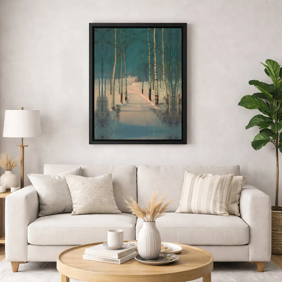 Winter Forest Canvas Wall Art | Snowy Birch Tree Path Print | Gallery-Quality 1.25" Profile | Cozy Holiday Home Decor Gift