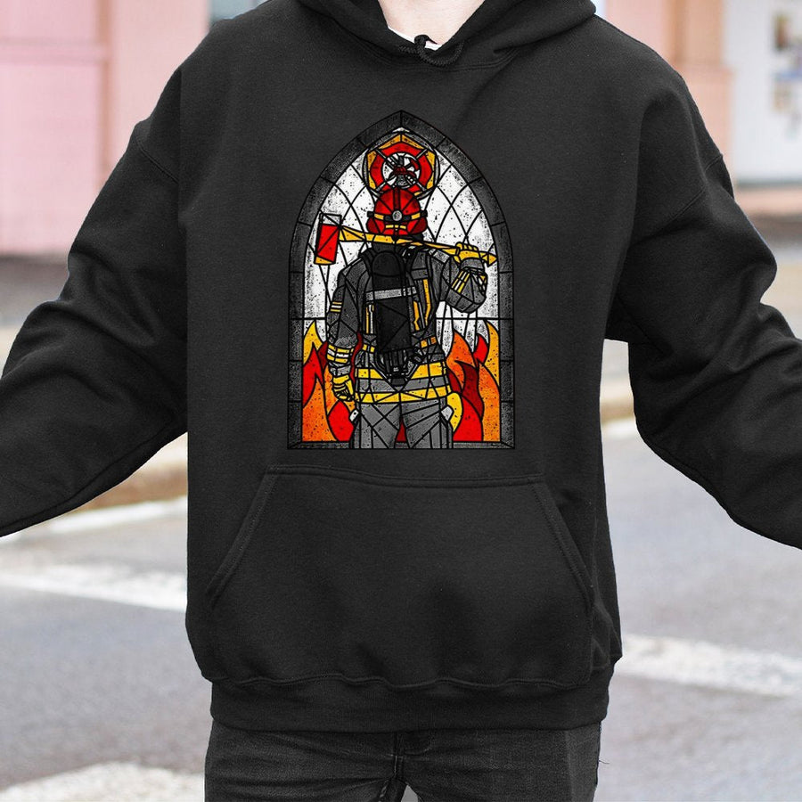 Firefighter Hoodie | Stained Glass Art Design | Cotton-Poly Premium Blend | Gift for Fireman Firefighter Retirement Apparel