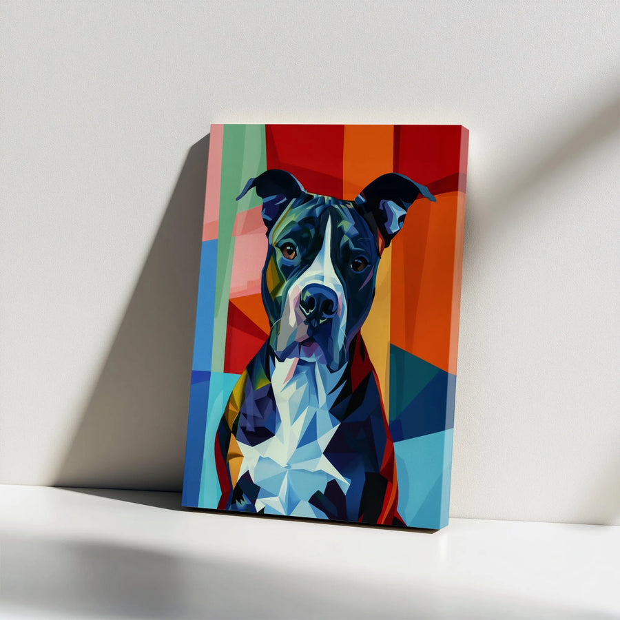 Pit Bull Canvas Wall Art | Colorful Abstract Geometric Dog Portrait | Premium 1.25-Inch Gallery Wrap | Modern Home Decor Gift for Dog Lovers