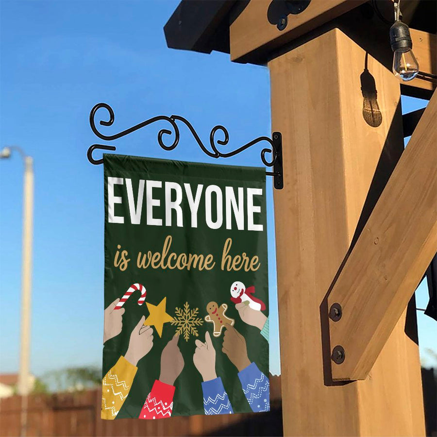Everyone Is Welcome Here Garden Flag | Inclusive Diversity Christmas Decor | Premium Weather-Resistant Polyester | Holiday Yard Ornament Gift