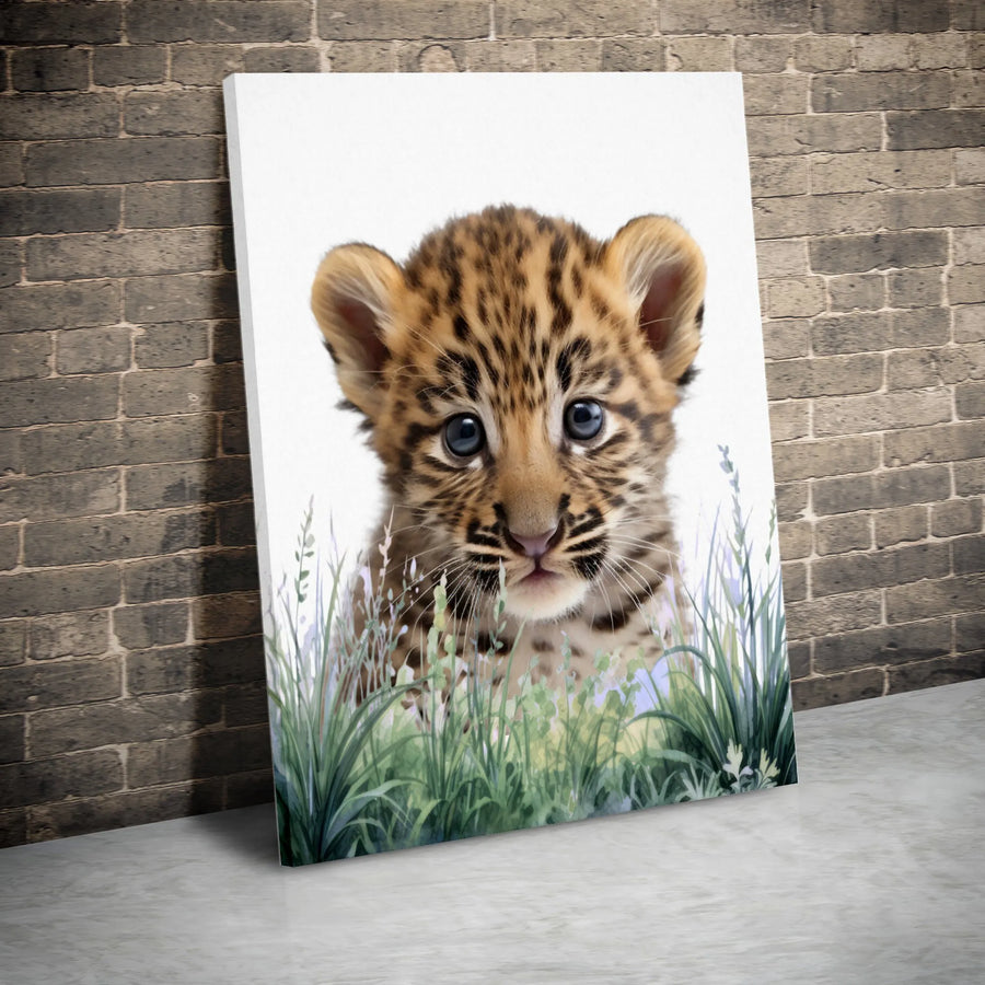 Baby Leopard Canvas Art | Cute Animal Watercolor Portrait | Premium Gallery-Wrapped Print | Nursery Decor & Safari Themed Gift