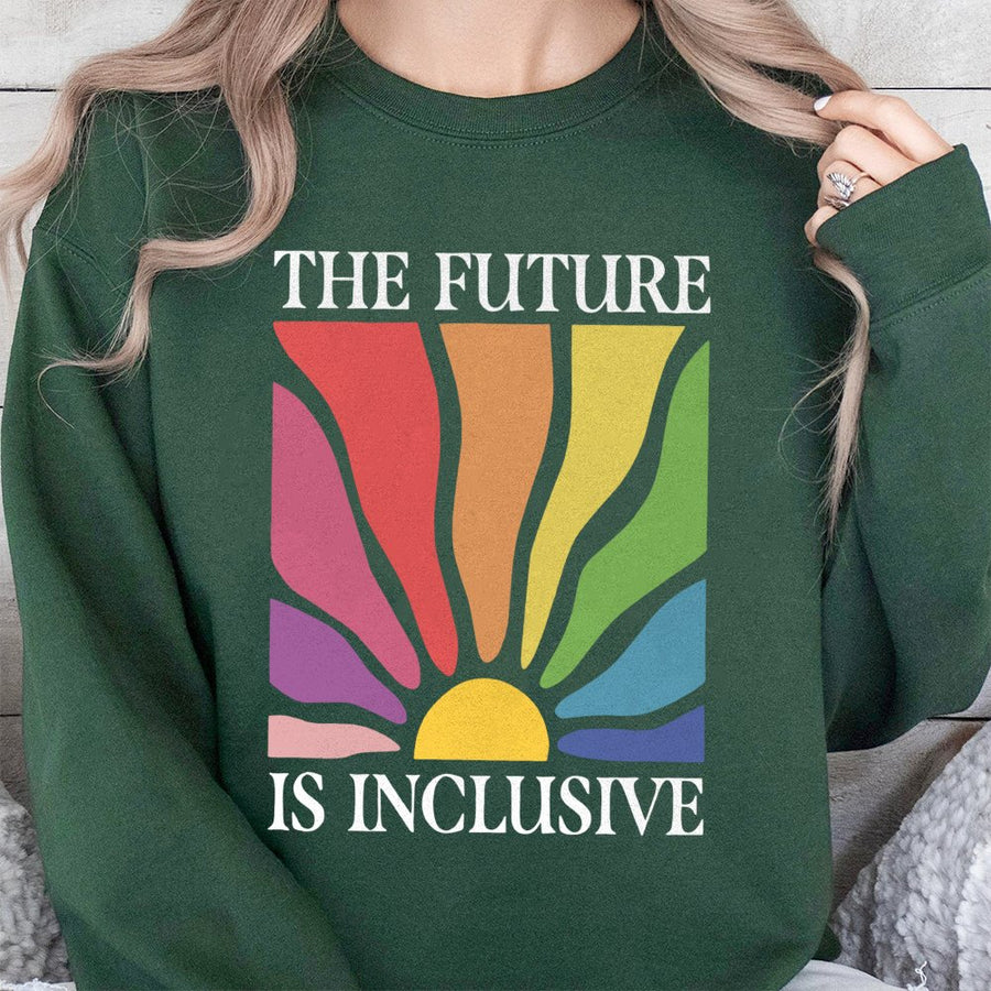 The Future Is Inclusive Sweatshirt | Rainbow Equality Graphic Tee | Premium Cotton Blend Unisex Crewneck | LGBTQ Pride Activist Gift