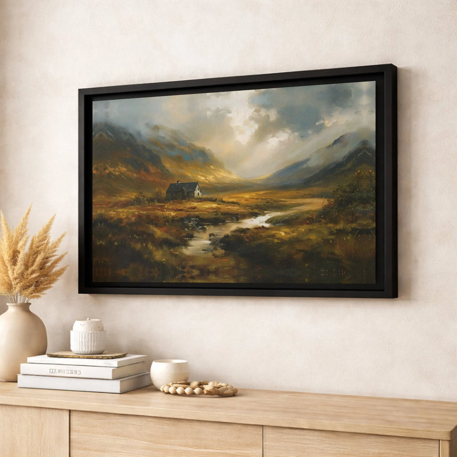 Misty Mountain Valley Landscape Canvas Art | Rustic Cottage Oil Painting Print | Gallery Quality 1.25 Inch Wrap | Nature Wall Decor Gift