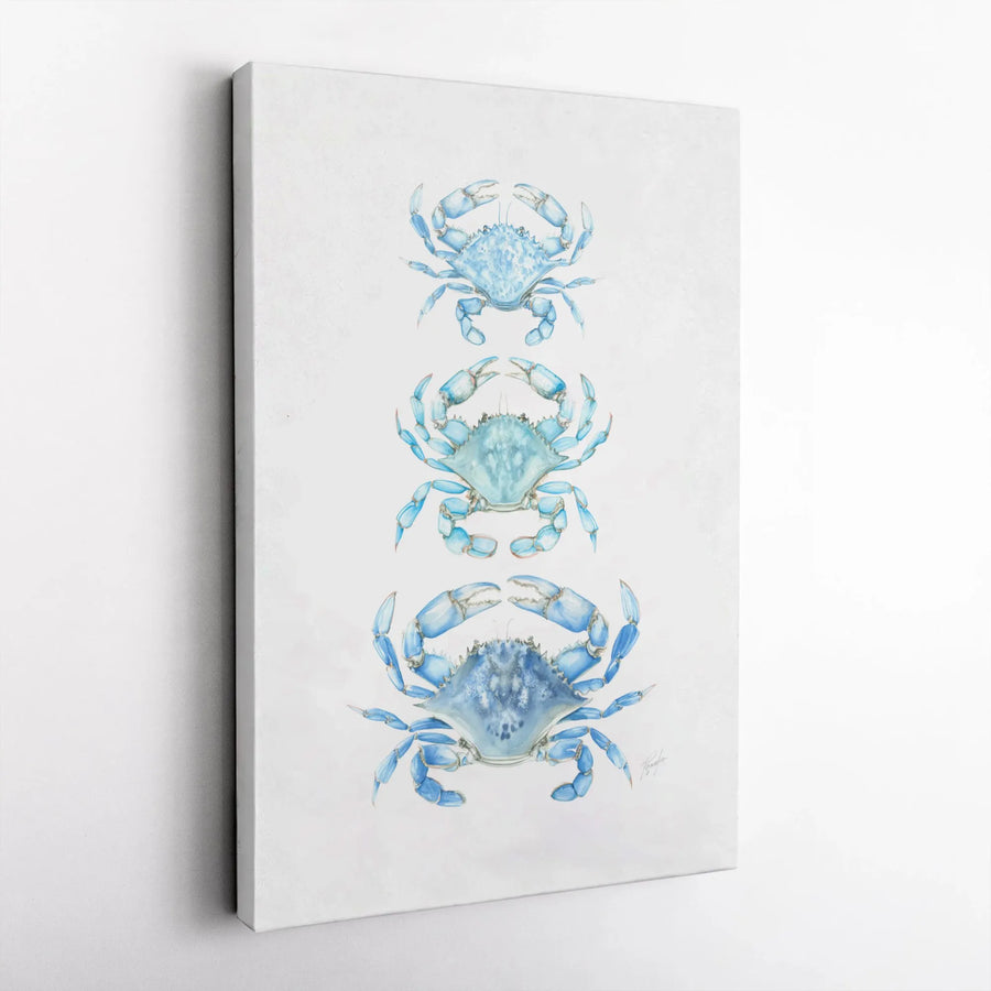 Blue Crab Wall Art | Watercolor Coastal Decor Print | Premium 1.25" Gallery Wrap Canvas | Beach House & Nautical Bathroom Gift
