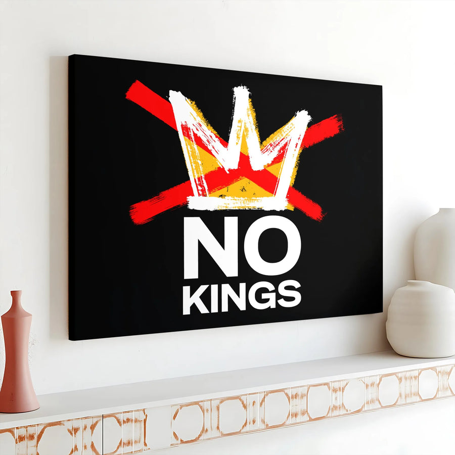 No Kings Canvas Wall Art | Crossed Out Crown Protest Print | Premium 1.25" Thick Canvas | Modern Political Statement Decor Gift