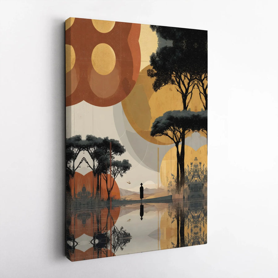Abstract Sunset River Landscape Canvas | Solitary Figure Art | Gallery-Wrapped 1.25 Inch Profile | Modern Home & Office Wall Decor