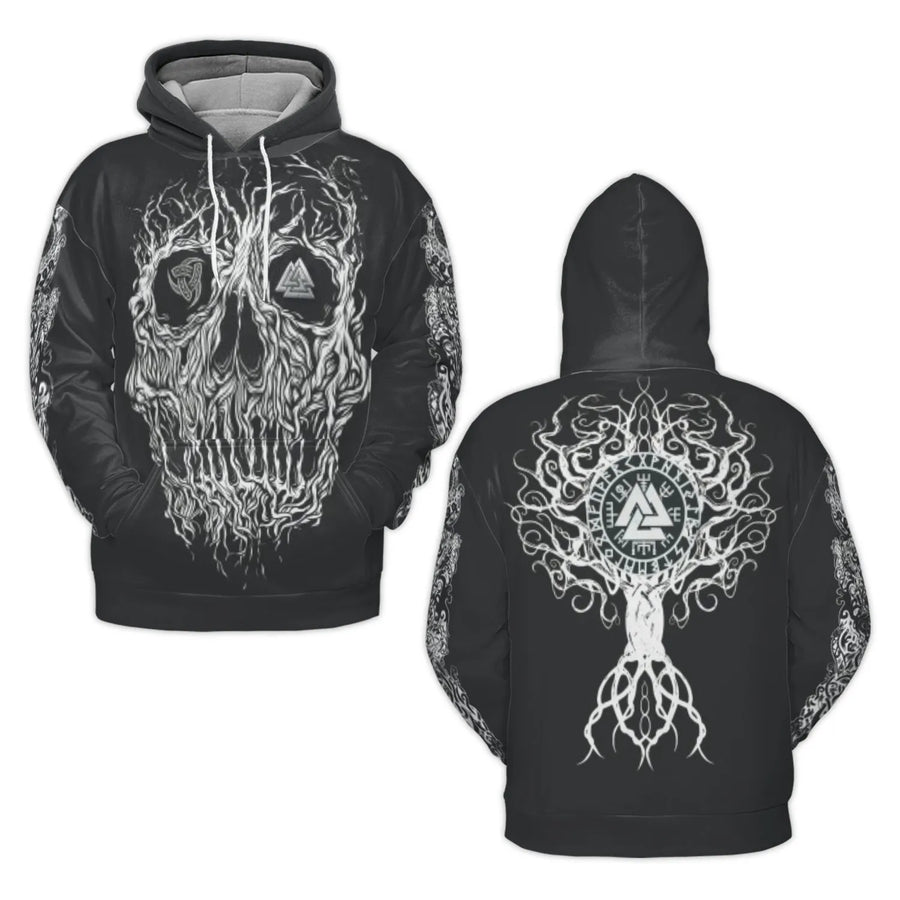Viking Yggdrasil 3D Hoodie | Skull Tree of Life & Valknut Graphic | Premium Brushed Fleece Pullover | Norse Mythology Gift for Men and Women