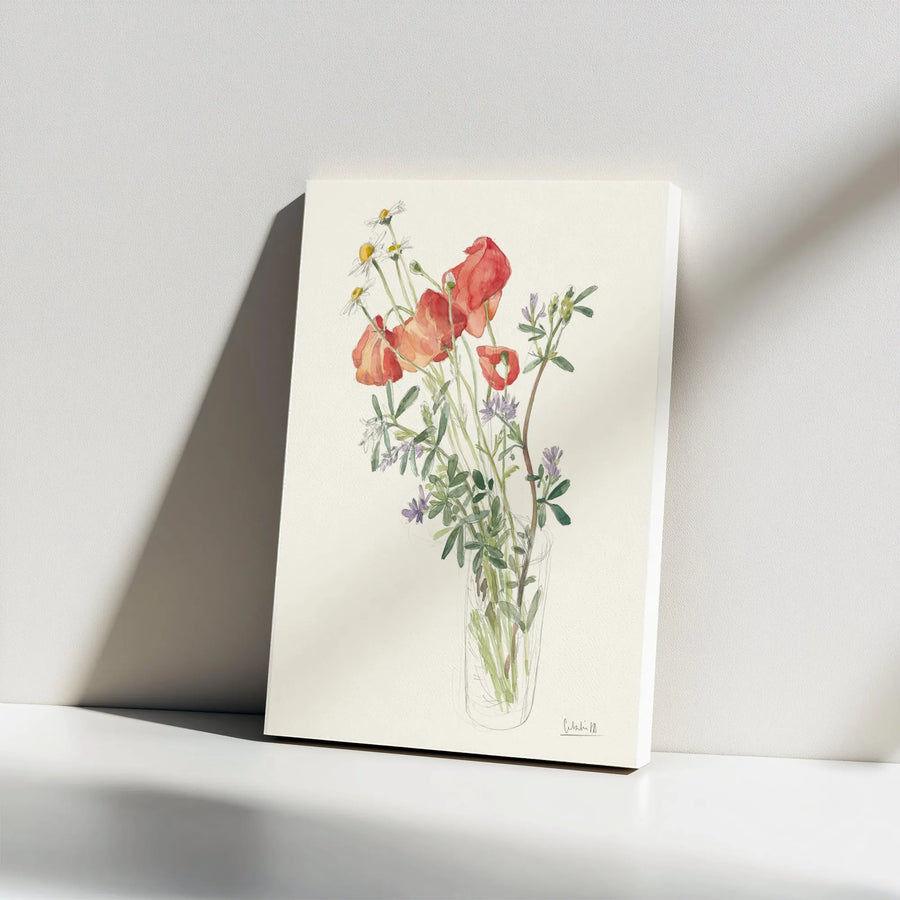 Wildflower Bouquet Vertical Canvas | Watercolor Sketch Floral Illustration | Premium Thick Gallery Wrap | Modern Farmhouse Wall Decor Gift