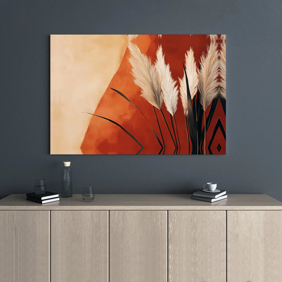 Bohemian Pampas Grass Canvas Wall Art | Terracotta and Beige Abstract Botanical Print | Gallery Wrapped Premium Decor | Modern Living Room Gift