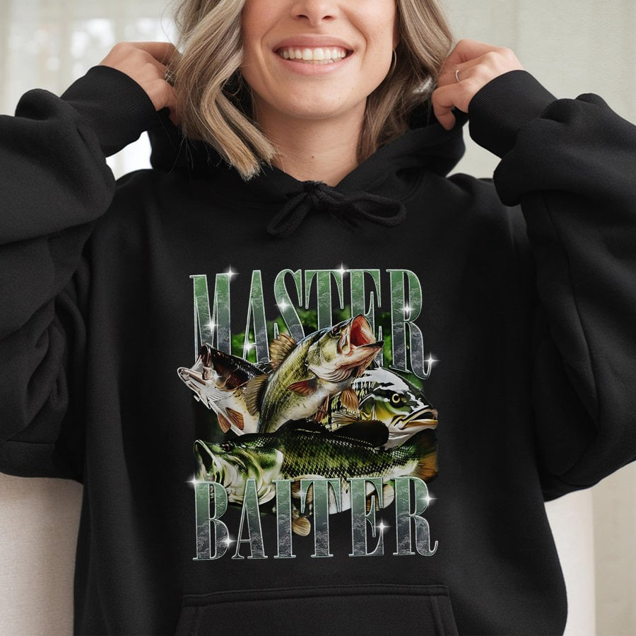 Master Baiter Hoodie | Funny Bass Fishing Graphic Sweatshirt | Premium Cotton Blend | Humorous Gift for Fishermen, Anglers, and Dad
