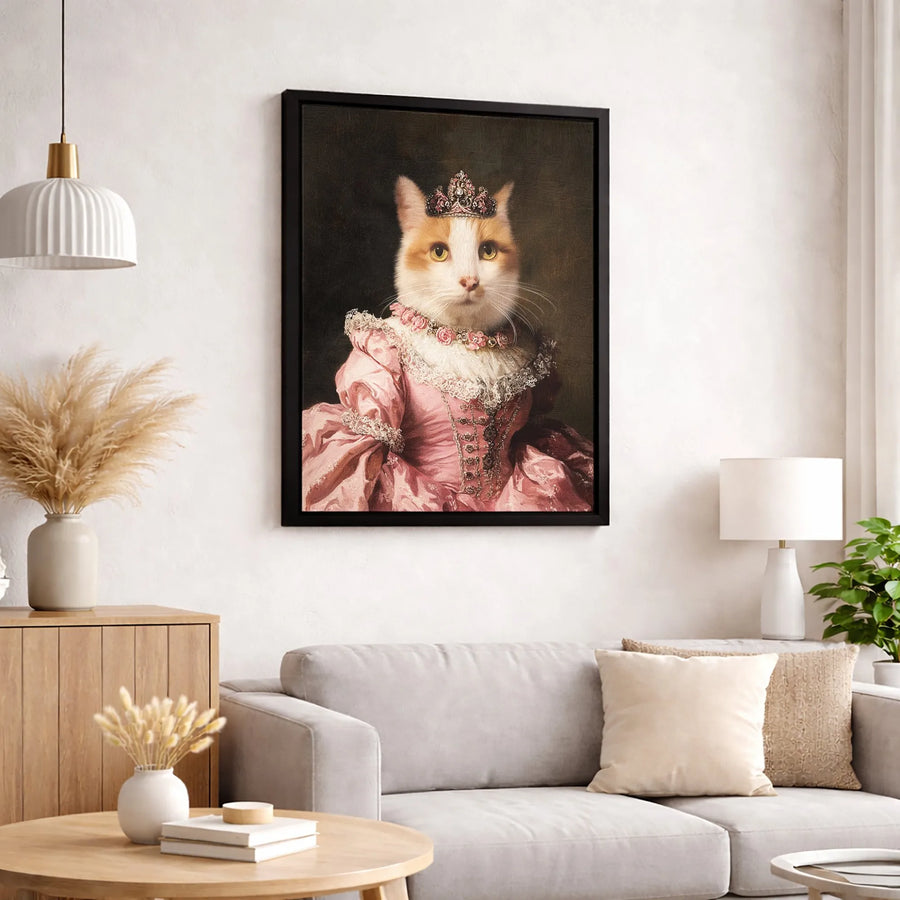 Royal Cat Queen Portrait Canvas | Victorian Era Princess Pet Wall Art | Premium Fade-Resistant Gallery Wrap | Unique Cat Lover Gift Idea