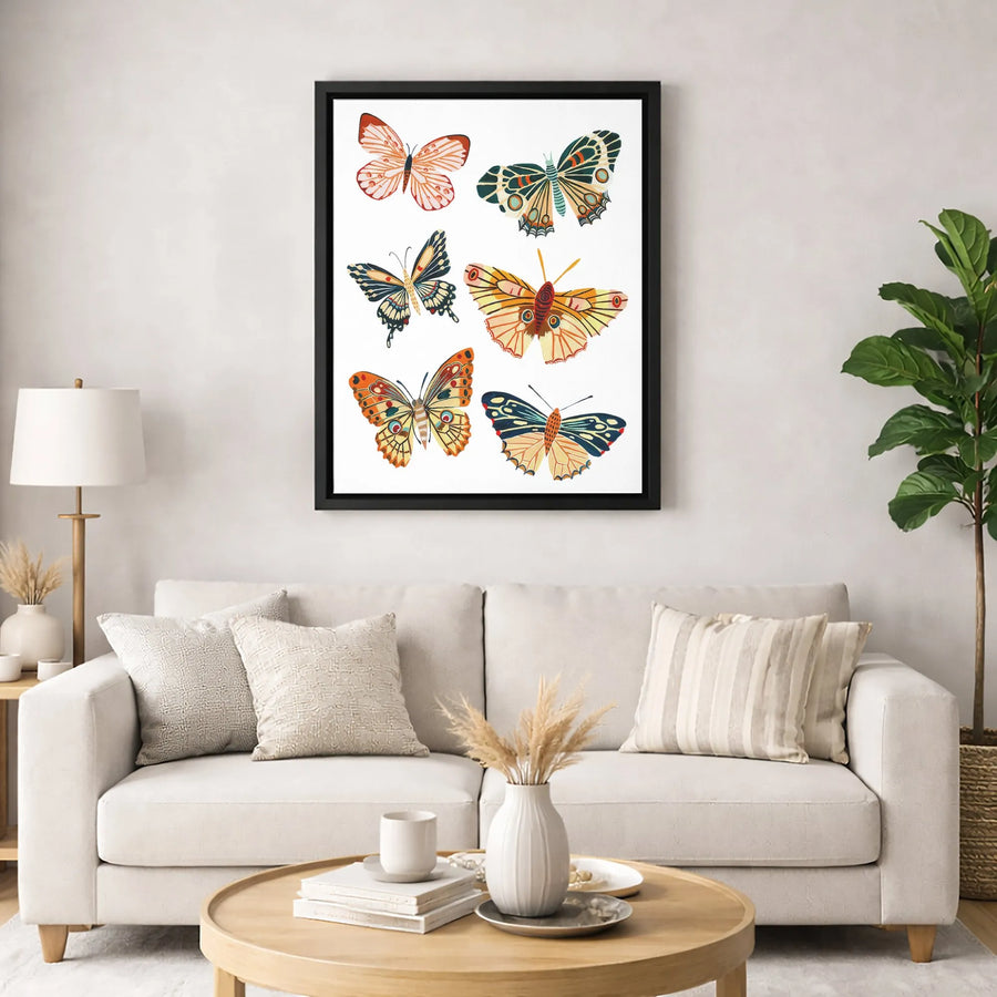Butterfly Wall Art Print | Colorful Vintage Moth Illustration | Premium Gallery Canvas | Botanical Home Decor Gift for Nature Lovers