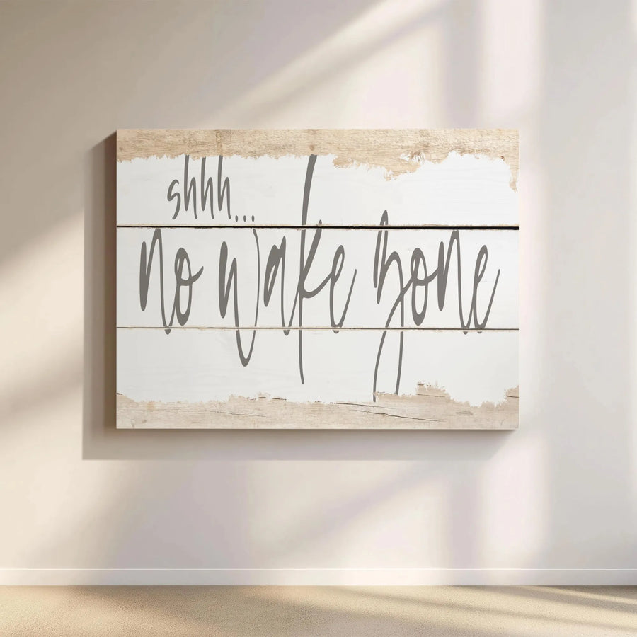 Shhh No Wake Zone Canvas Wall Art | Rustic Farmhouse Typography Print | Premium Gallery Wrap Decor | Gift for Lake House or Boat Lover