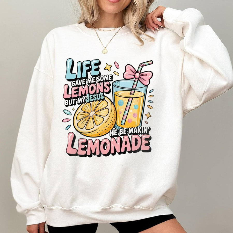 Life Gave Me Lemons But My Jesus Made Lemonade Sweatshirt | Faith Based Pastel Graphic Tee | Soft Cotton Blend | Christian Gift For Women