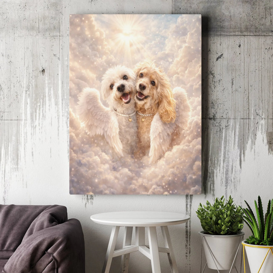 Pet Memorial Canvas | Dogs with Wings in Heaven Portrait | Premium Gallery Wrapped Canvas | Sympathy Gift for Pet Loss