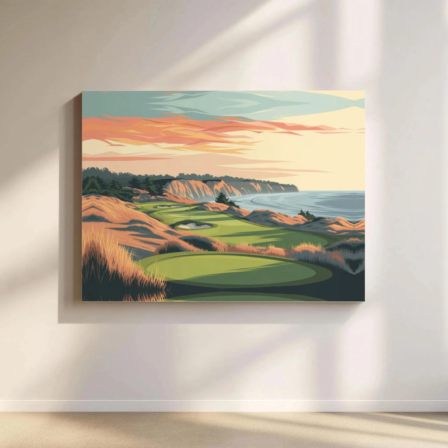 Coastal Golf Course Landscape Canvas | Sunset Links Wall Art | Premium Fade-Resistant Print | Golfer Home Office Gift Idea