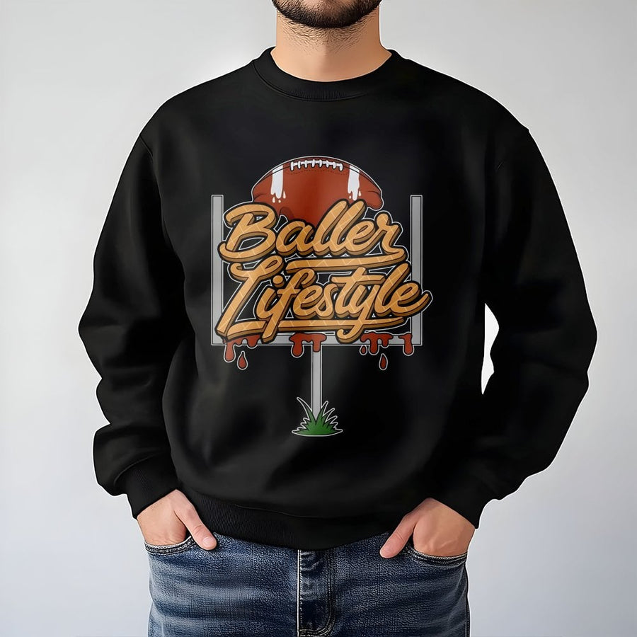 Baller Lifestyle Football Sweatshirt | Drip Graphic Goal Post Design | Premium Cotton Blend | Gift for Football Players and Sports Fans
