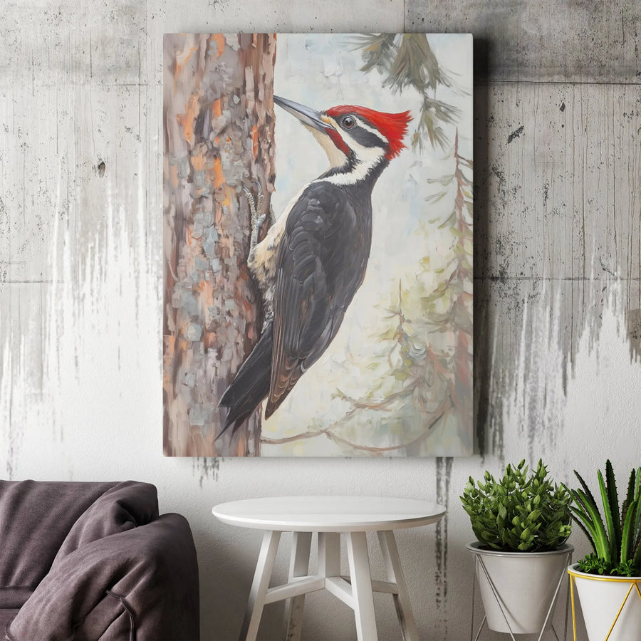 Pileated Woodpecker Wall Art | Realistic Bird Wildlife Painting | Premium Gallery Wrapped Canvas | Nature Lover Gift for Home Office Decor