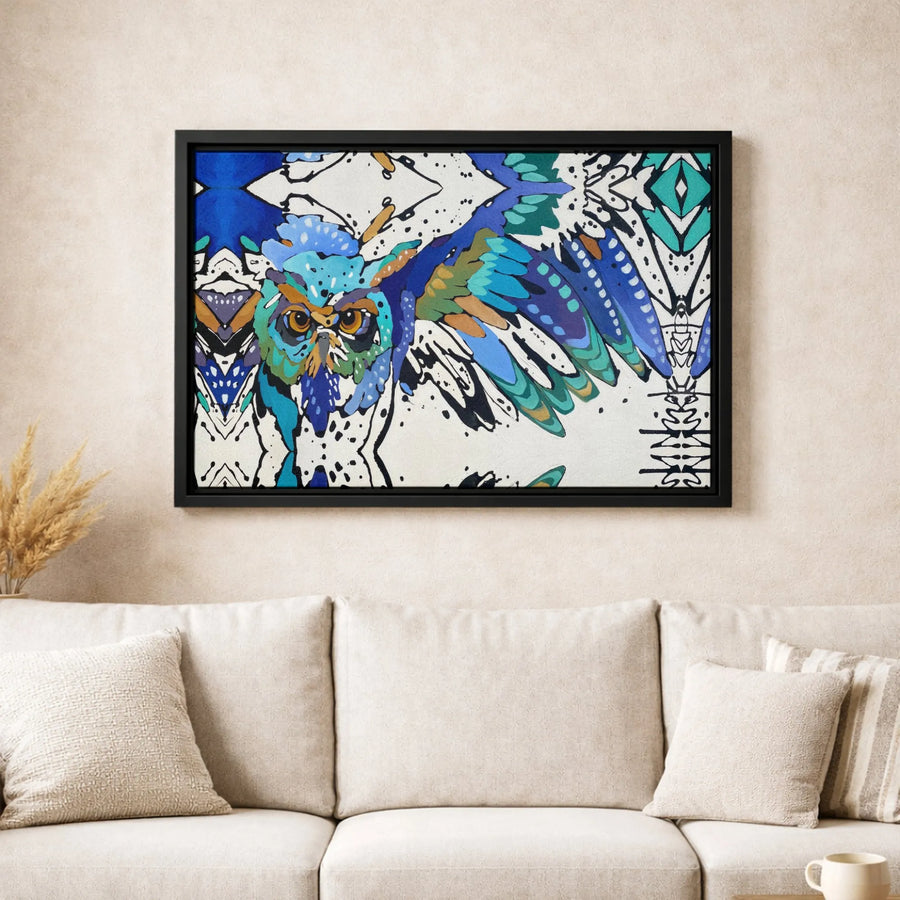Abstract Owl Wall Art | Colorful Geometric Bird Canvas Print | Premium Gallery Wrapped Decor | Modern Living Room Gift