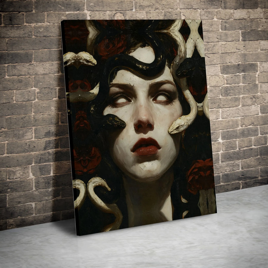 Medusa Wall Art Canvas | Gothic Horror Snake Queen Portrait | Premium Fade-Resistant Decor | Dark Aesthetic Home Gift for Her
