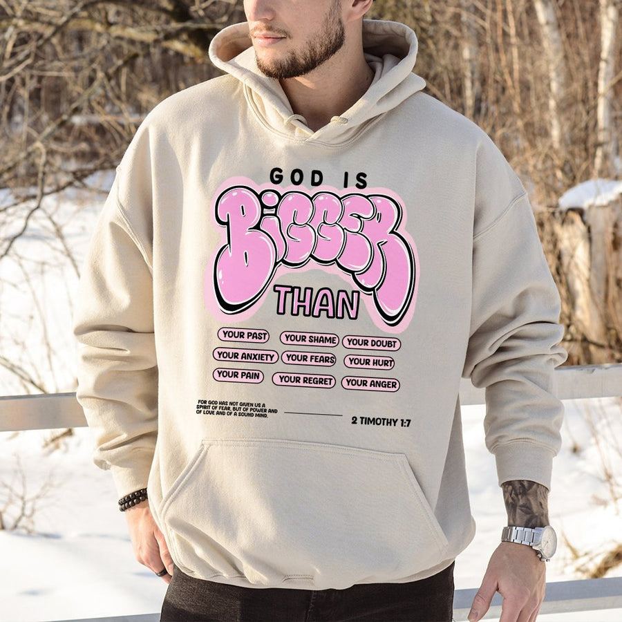 God Is Bigger Than Hoodie | 2 Timothy 1:7 Scripture Graphic | Premium Cotton Blend | Christian Faith Gift for Men and Women