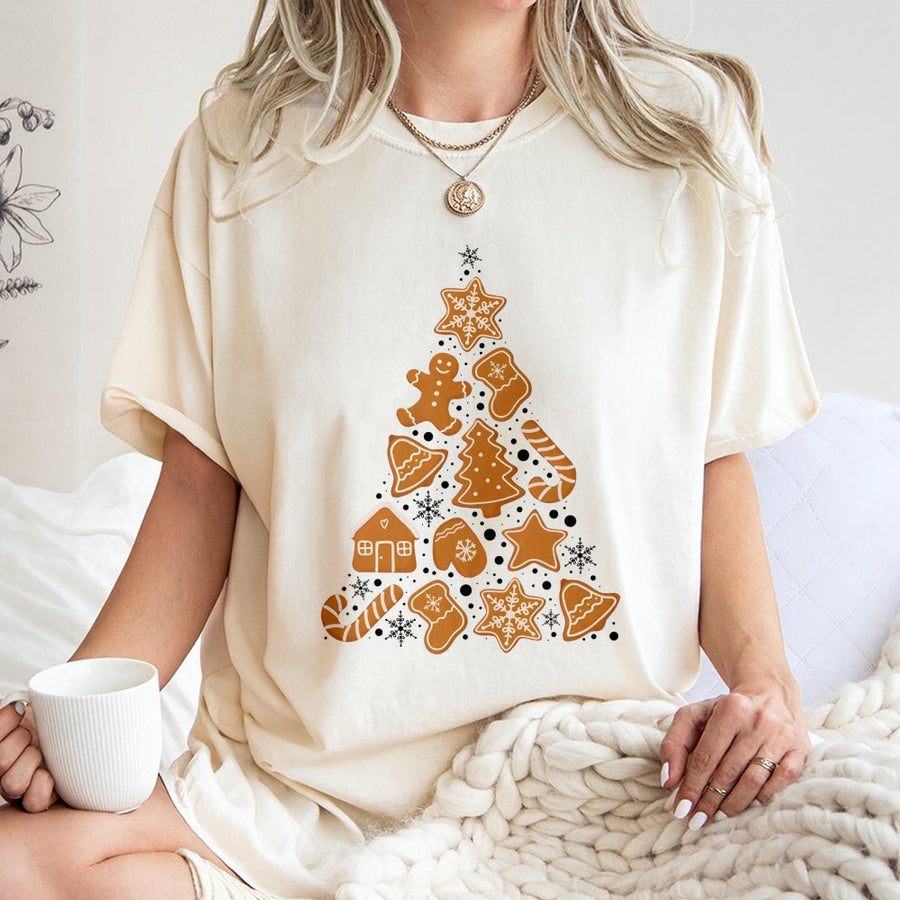 Gingerbread Man Christmas Tree T-Shirt | Festive Holiday Cookie Graphic | Premium 100% Cotton | Cute Winter Apparel Gift For Bakers