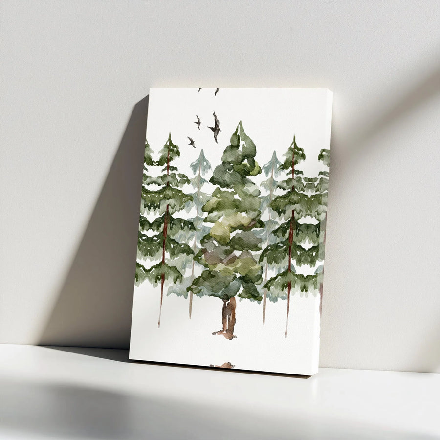 Watercolor Pine Tree Forest Canvas | Rustic Woodland Nature Wall Art | Gallery Wrapped Premium Print | Peaceful Home Decor Gift