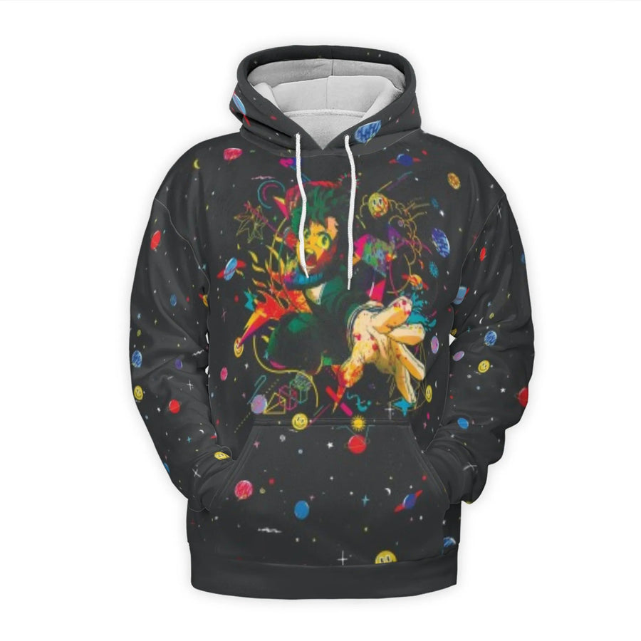 Anime Space Hoodie | Colorful Galaxy Doodle Art Print | Premium Brushed Fleece Polyester | Unisex Streetwear Gift for Fans