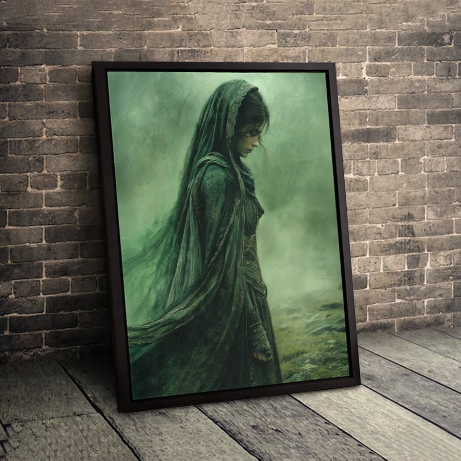 Mystical Forest Woman Wall Art | Dark Fantasy Hooded Portrait | Premium Gallery Wrapped Canvas | Gothic Home Decor Gift