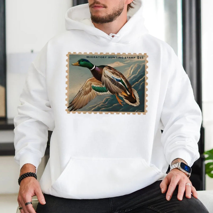 Duck Stamp Hoodie | Vintage Mallard Hunting Art Print | Premium Cotton Blend Pullover | Wildlife Nature Lover Gift