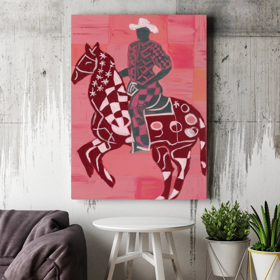 Abstract Cowboy Canvas Wall Art | Modern Western Folk Art Print | Premium Gallery Wrapped Canvas | Southwestern Home Decor Gift