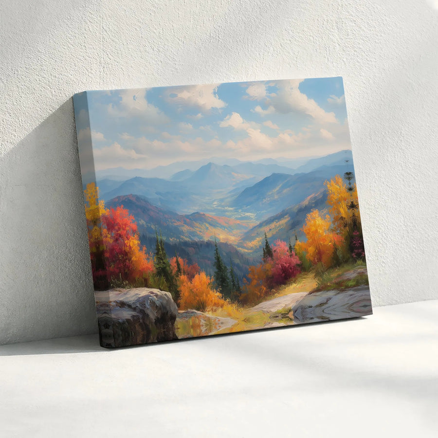 Autumn Mountain Landscape Canvas Wall Art | Vibrant Valley Scenery Painting | Premium Gallery Wrap Canvas | Living Room & Office Decor Gift