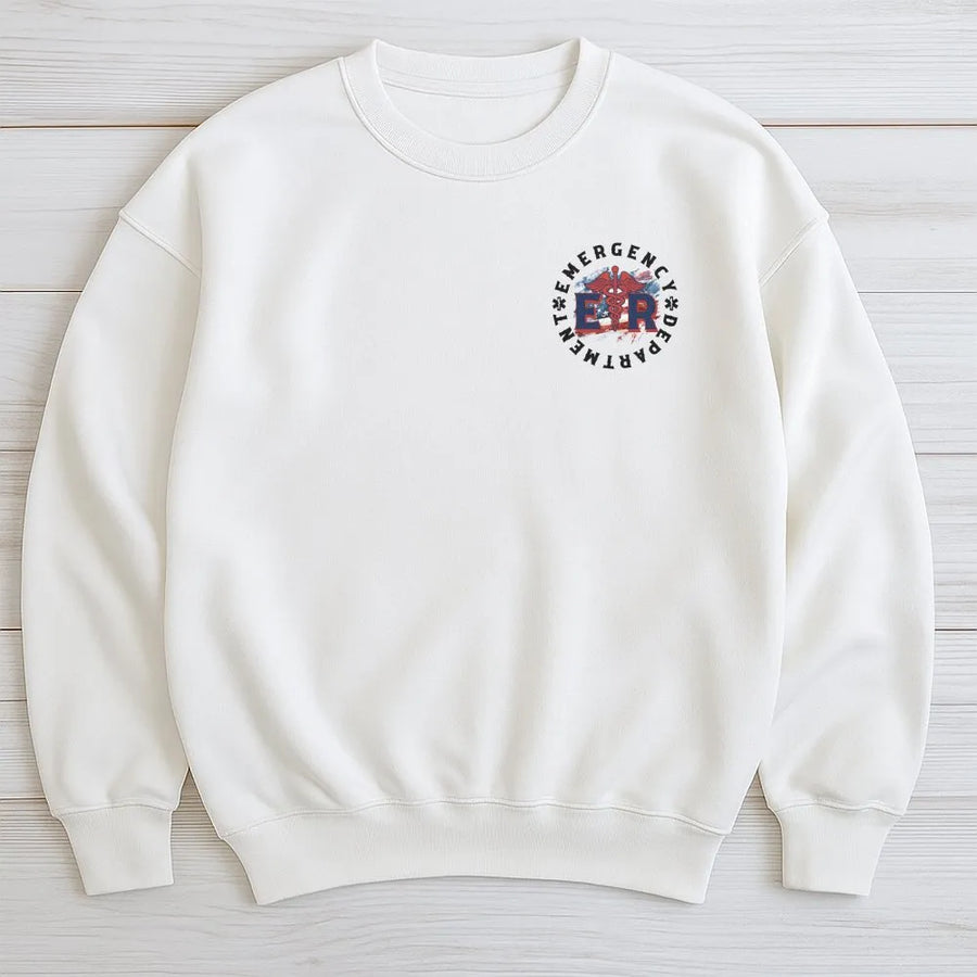 ER Nurse Sweatshirt | Patriotic USA Flag Chest Logo | Soft Cotton Blend | Gift for Emergency Department Staff
