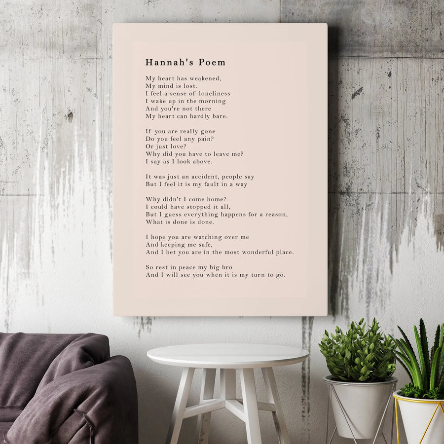 Memorial Poem Canvas Print for Loss of Brother | Minimalist Typography Wall Art | Premium Gallery Wrapped Canvas | Sympathy Bereavement Gift