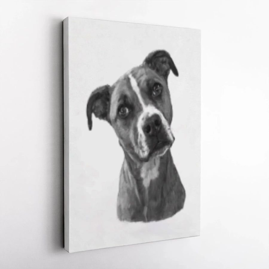 Pit Bull Portrait Canvas Art | Black and White Dog Sketch Print | 1.25 Inch Gallery Wrap | Unique Dog Lover Gift for Home Decor