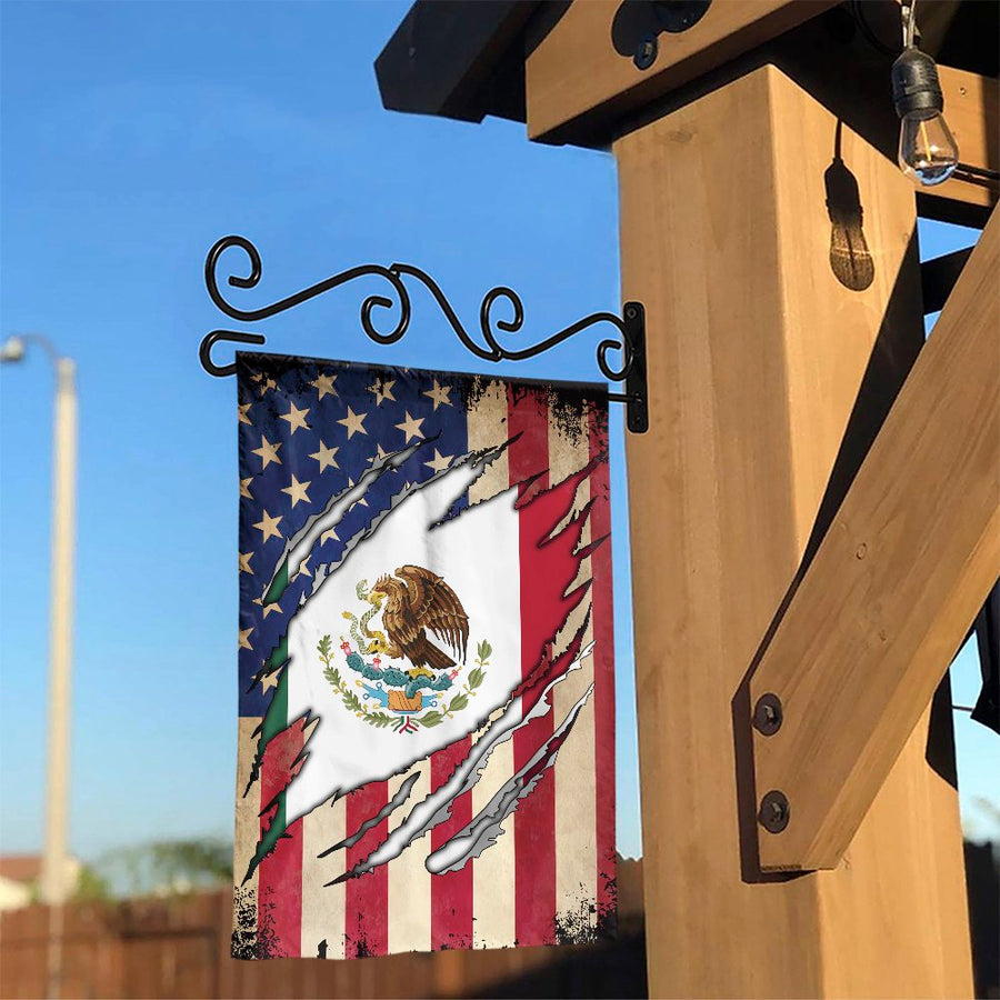 Mexican American Flag Garden Flag | Ripped USA Mexico Dual Heritage Design | Weather-Resistant Polyester | Patriotic Gift for Dual Citizen Home