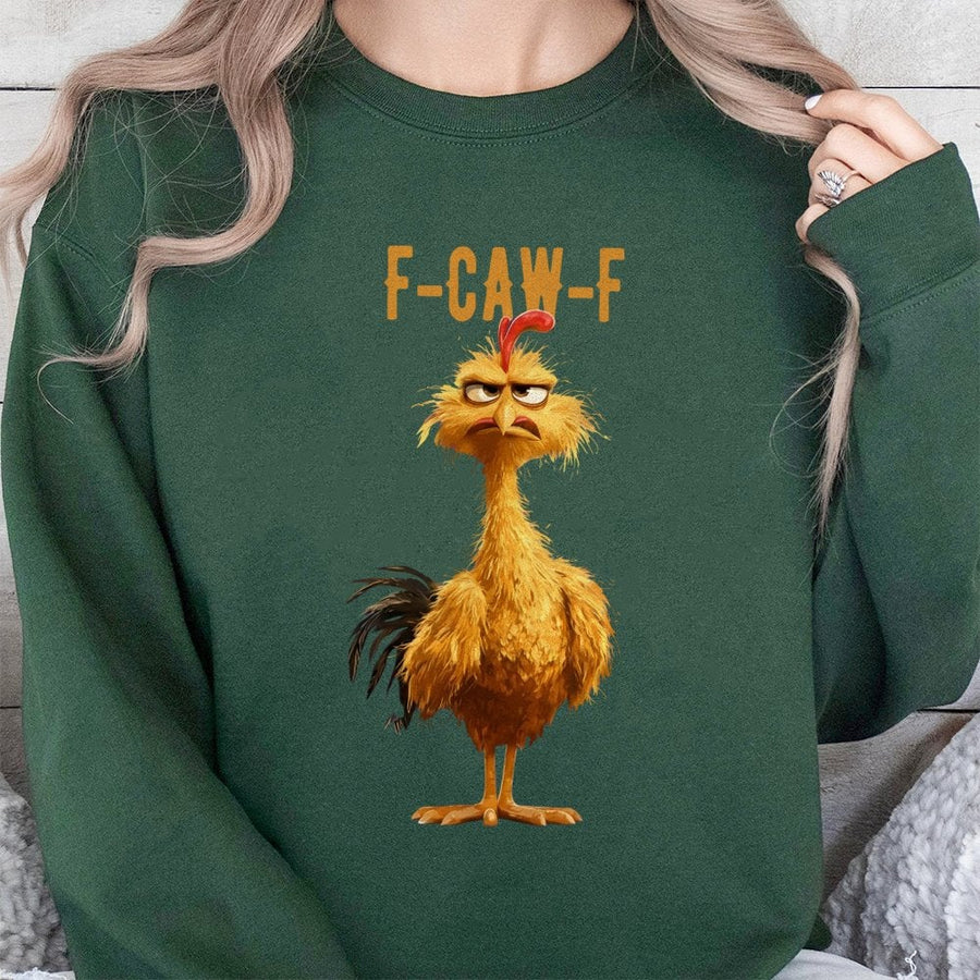 Funny Rooster Sweatshirt | F-Caw-F Angry Chicken Graphic | Premium Cotton Blend Crewneck | Sarcastic Farm Animal Gift for Bird Lovers