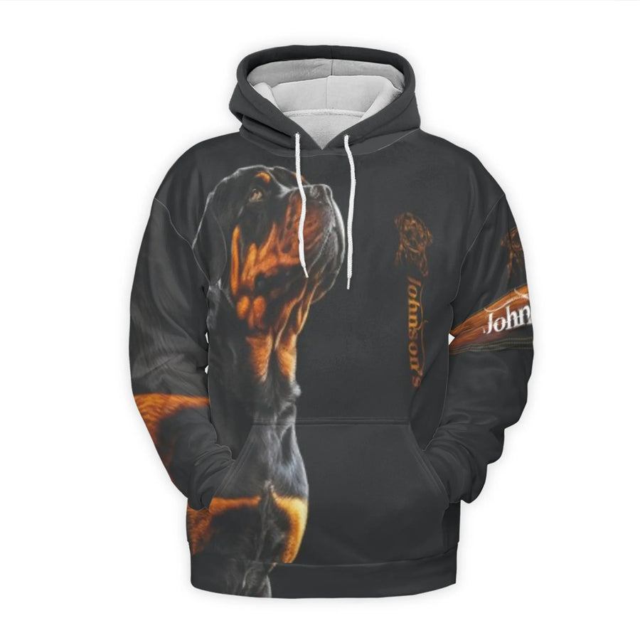 Rottweiler 3D Hoodie | Realistic Dog Portrait Graphic | Premium Brushed Fleece Pullover | Unique Gift for Dog Lovers and Rottweiler Owners