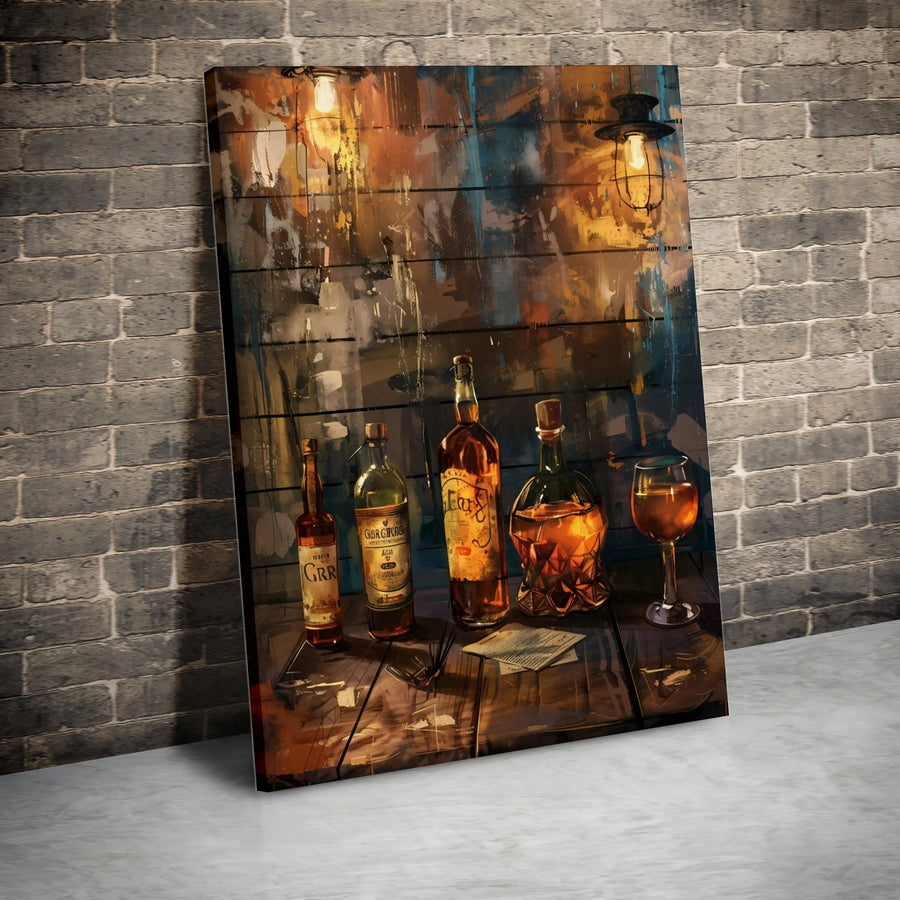 Whiskey Bourbon Wall Art Canvas | Vintage Distillery Bar Scene Print | Premium Gallery-Wrapped Decor | Man Cave or Home Bar Gift Idea