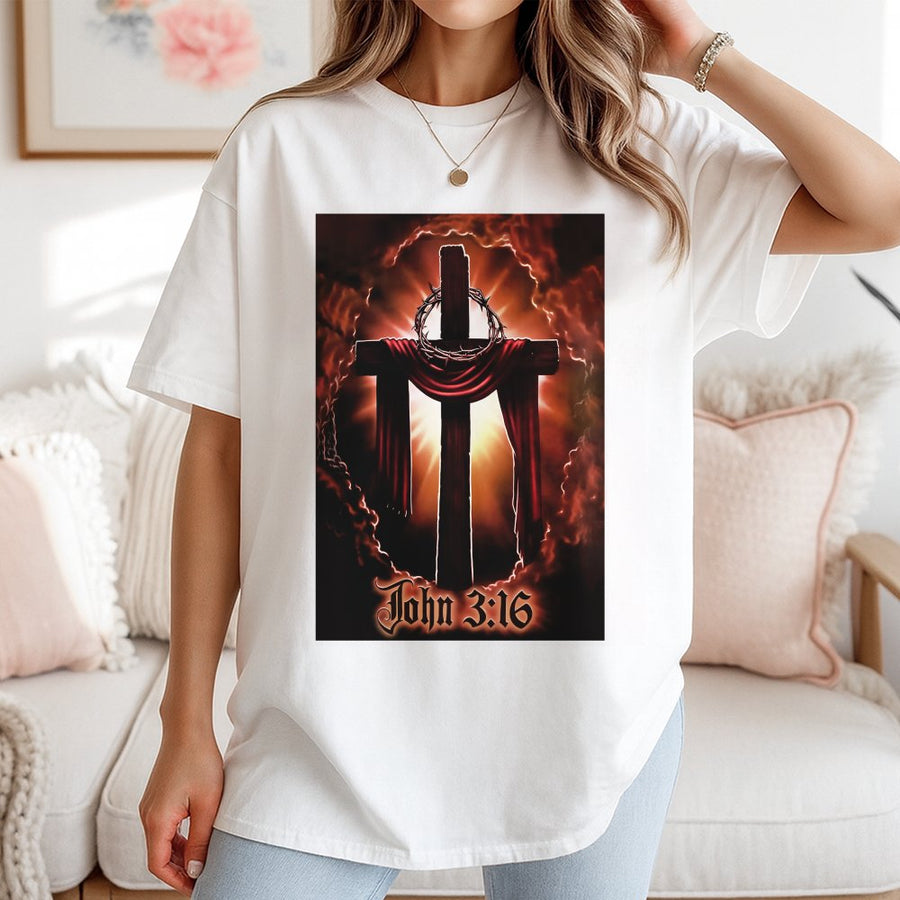 John 3:16 Christian T-Shirt | Vintage Cross Graphic Tee | 100% Cotton Premium Quality | Faith-Based Religious Gift for Men and Women