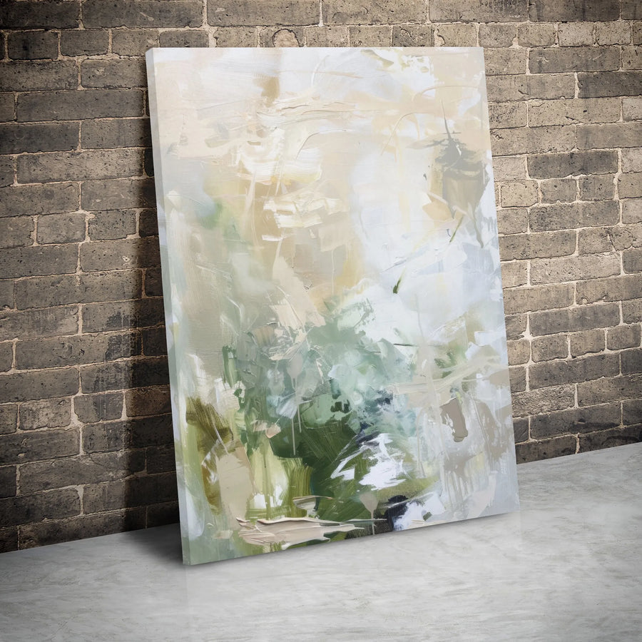 Abstract Wall Art Canvas | Muted Green and Beige Textured Painting | Premium 1.25 inch Gallery Wrap | Modern Neutral Home Decor Gift