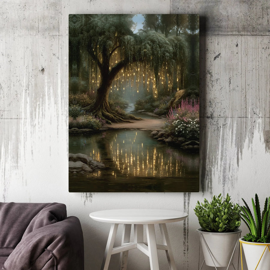 Enchanted Forest Canvas Print | Glowing Weeping Willow Wall Art | Premium Fade-Resistant Gallery Wrap | Whimsical Nature Decor for Home or Office