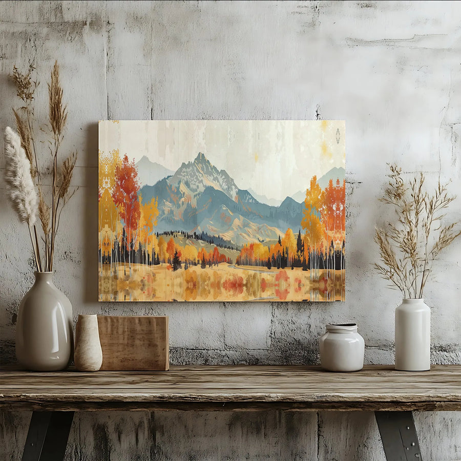 Autumn Mountain Landscape Canvas Print | Fall Aspen Forest Lake View | Premium Gallery Wrap Wall Art | Modern Rustic Home Decor Gift
