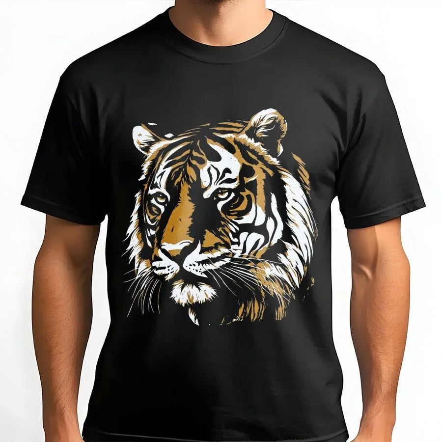 Tiger Graphic T-Shirt | Retro Wild Cat Illustration | 100% Cotton Premium Tee | Unique Animal Lover Gift for Men and Women