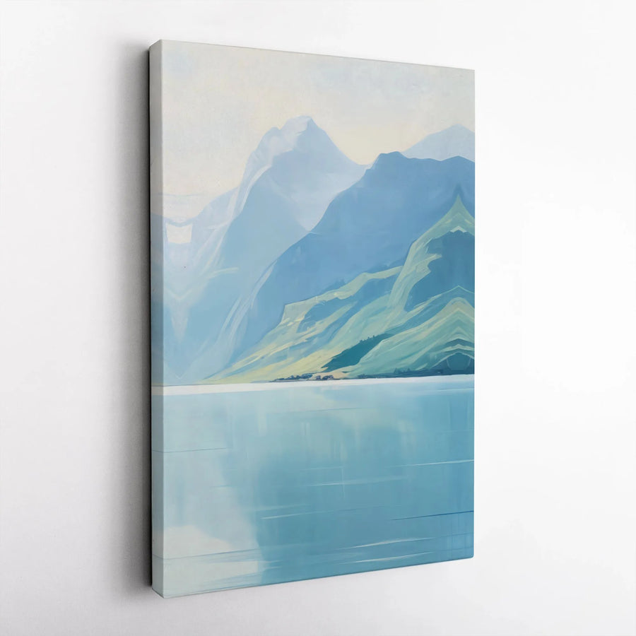 Minimalist Mountain Canvas Art | Serene Blue Lake Landscape Print | Premium Gallery Wrapped Decor | Modern Nature Wall Art for Home Office