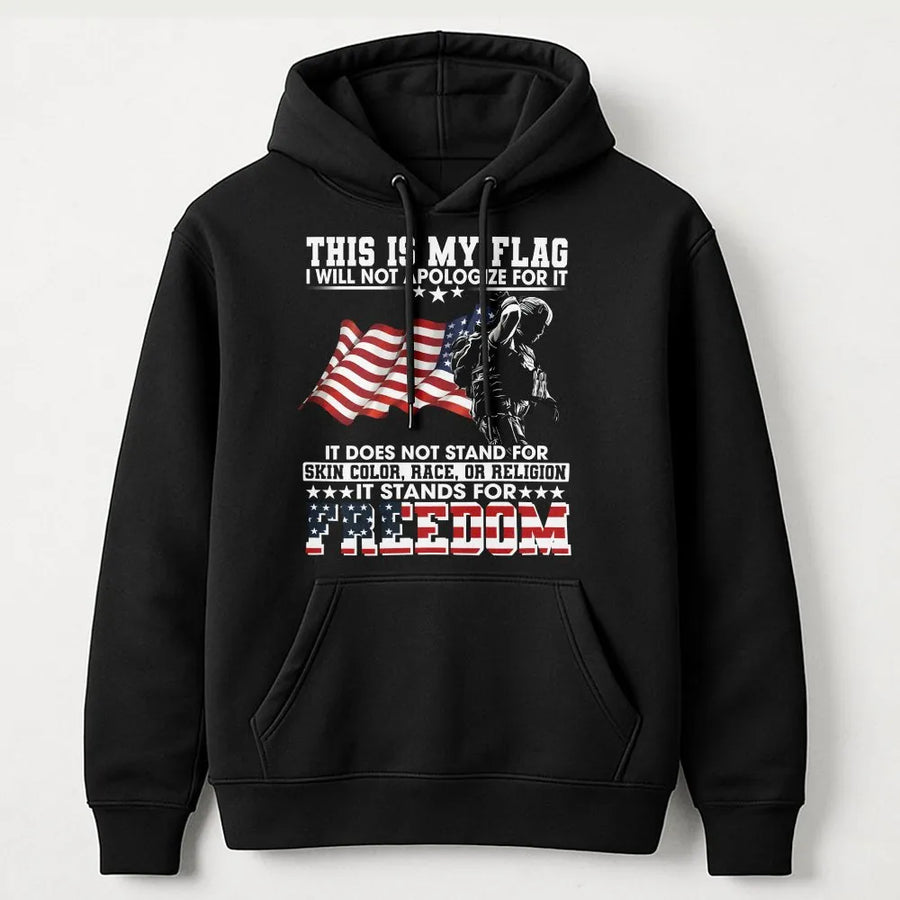 Patriotic Soldier Hoodie | American Flag Graphic Design | Premium Cotton-Polyester Blend | Unisex Gift for Veterans & Usa Supporters
