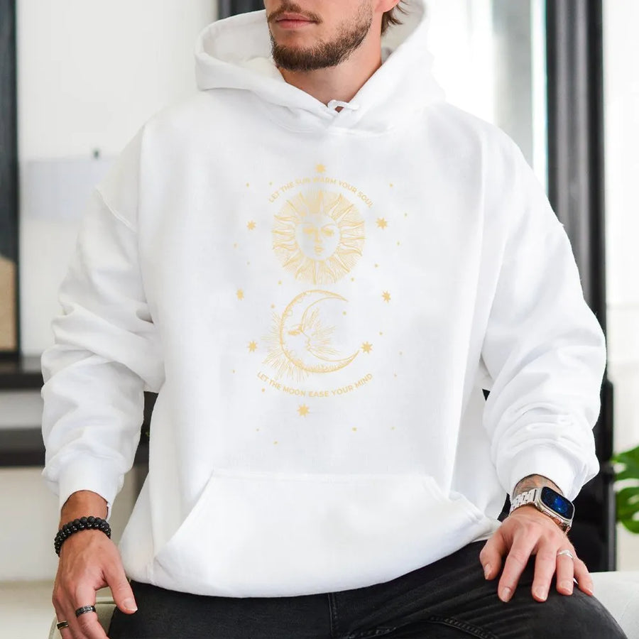 Celestial Sun and Moon Hoodie | Spiritual Quote Graphic Pullover | Cozy Cotton Blend | Boho Witchy Astrology Gift for Women