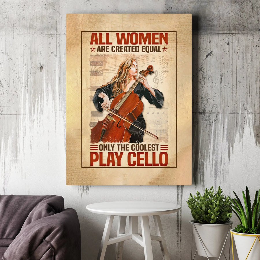 Cello Player Wall Art | Music Lover Gift for Women | Premium Gallery Wrapped Canvas | Vintage Style Musician Decor