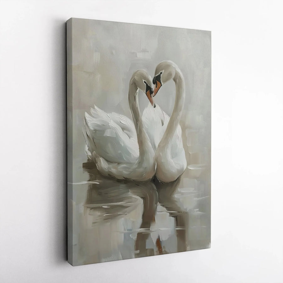 Romantic Swan Painting Canvas Wall Art | Painterly Style Bird Art with Heart Shape | Premium 1.25" Thick Gallery Wrap | Romantic Bedroom Decor Gift for Couple